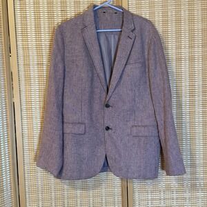 Alfa-fi Mens 42 Short Jacket Italy Linen Blend Rust Brown Office Formal Business